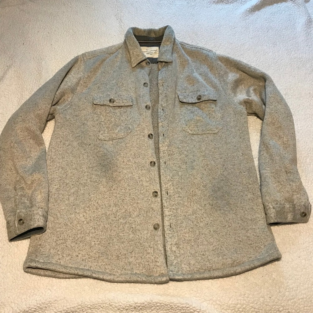 Weatherproof Vintage Mens Gray Knit Faux Shearling Lined Shirt Jacket Medium